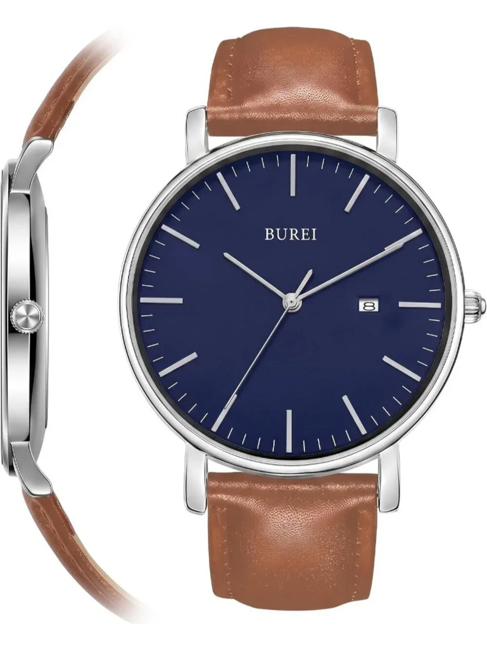 Men's Brown Blue Ultra Thin Minimalist Analog Waterproof Classic Wrist Watch